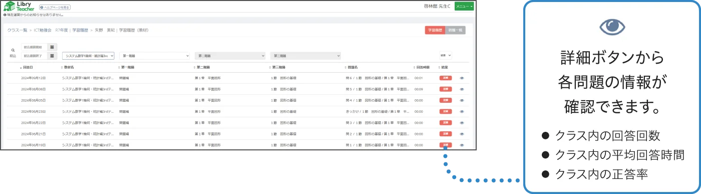 イメージ画像:個人の学習履歴を一覧で表示