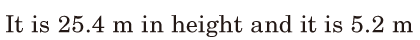 It is [25.4] m in <span class='nw'>height</span> / and it is [5.2] m 