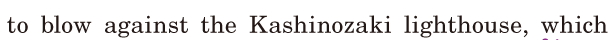 to <span class='nw'>blow</span> / against the Kashinozaki <span class='nw'>lighthouse</span>, / which 