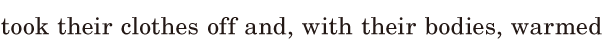 took their <span class='nw'>clothes</span> off / and, / with their bodies, / warmed 